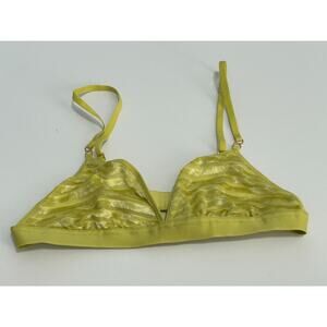 NWOT Aerie Womens Neon Yellow in Striped Velvet Triangle Bralette Bra Size Small